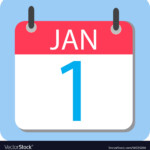 1 January Calendar Red Calendar Icon New Year Vector Image