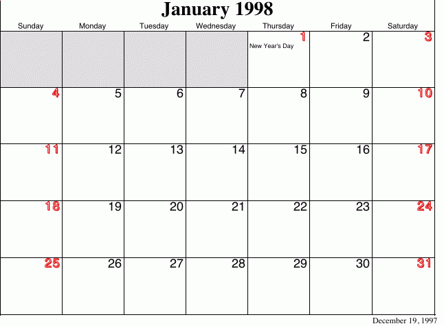 1997 Calendars