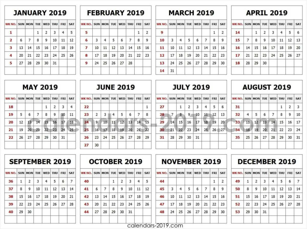 2019 Calendar With Week Numbers Free Download Printable Calendar 