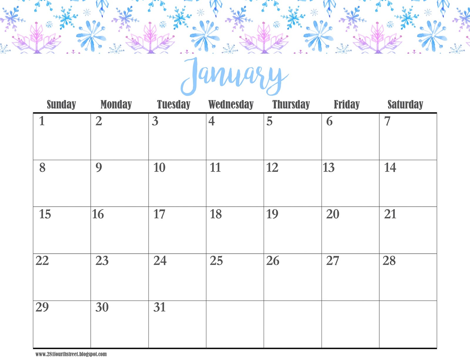 281 Designs January Printable Calendar