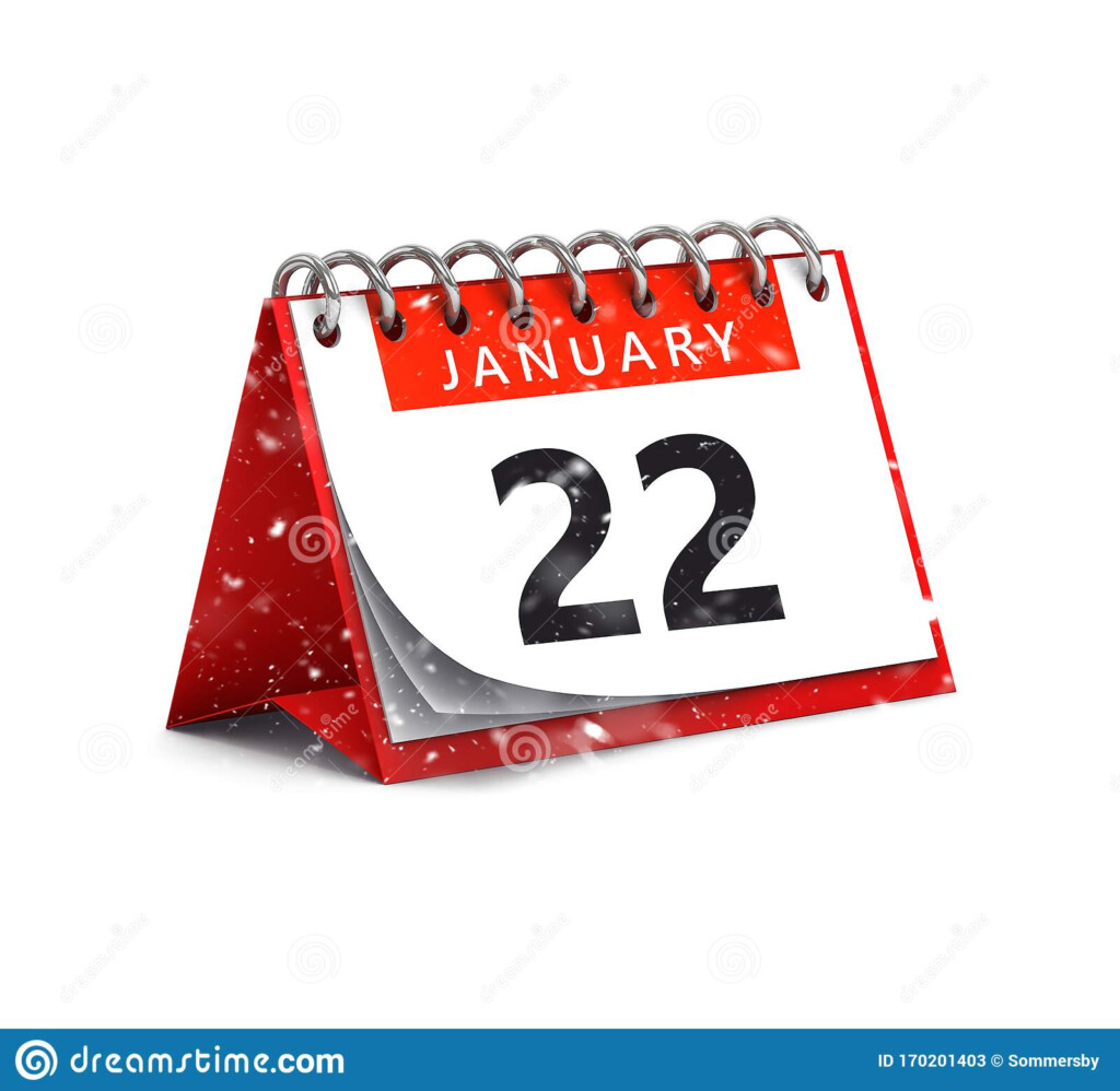 3D Rendering Of Snowy Red Desk Paper January 22 Date Calendar Page 