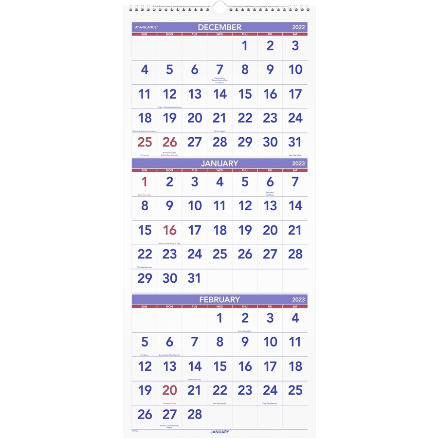 At A Glance 3 Month Reference Wall Calendar Monthly 1 2 Year 