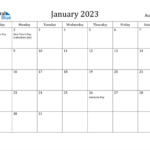 Australia January 2023 Calendar With Holidays