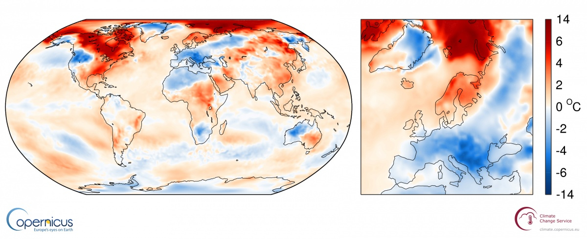 Average Surface Air Temperatures For January 2017 Copernicus