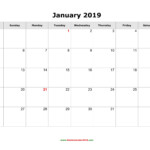 Blank Calendar For January 2019