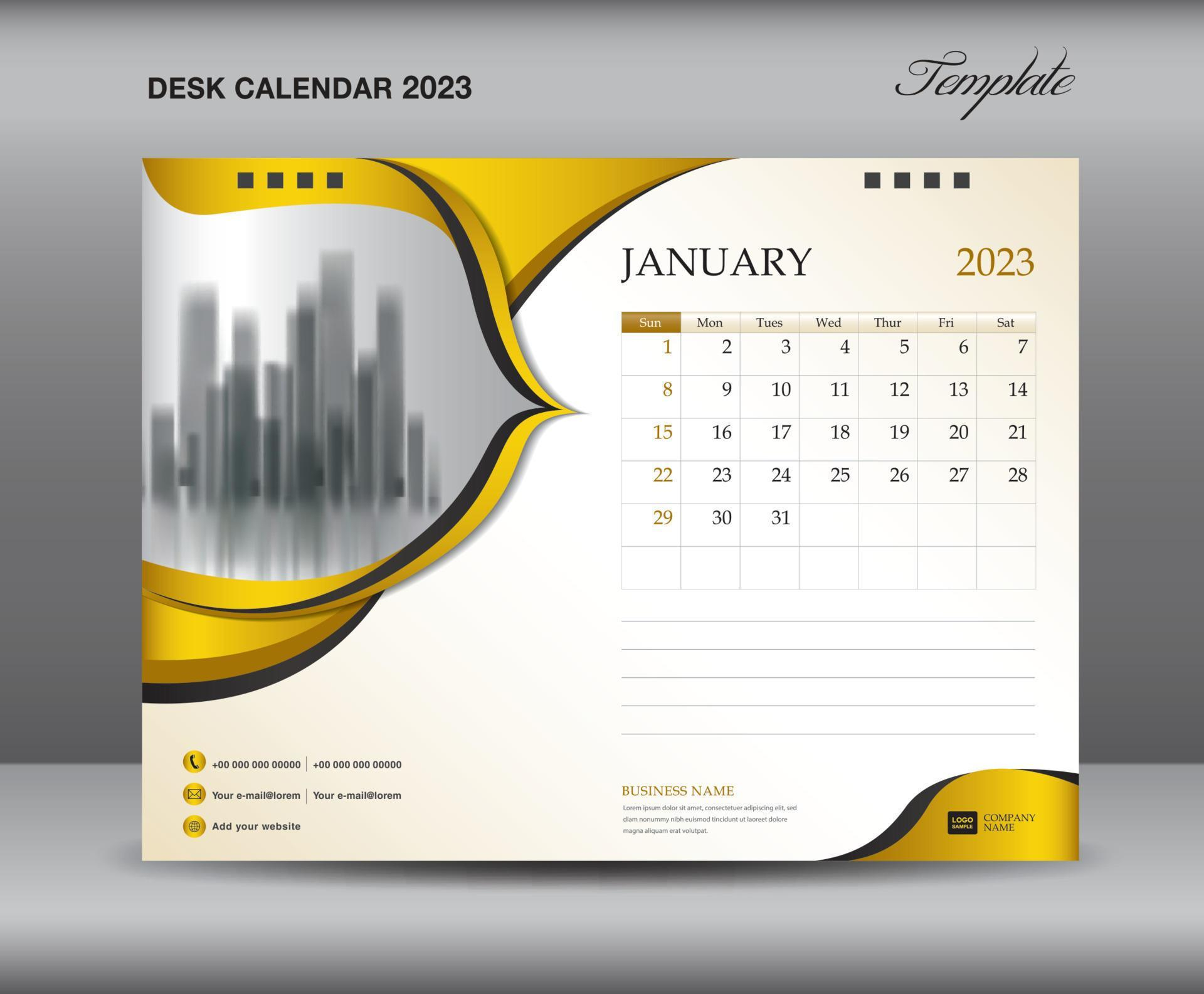 Calendar 2023 Template On Gold Backgrounds Luxurious Concept January