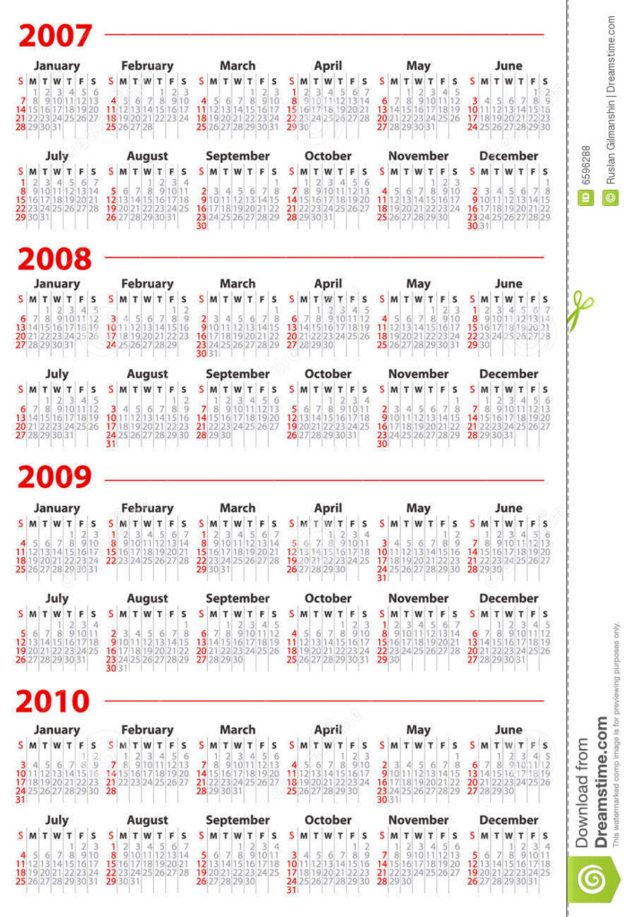 Calendar For 2007 2008 2009 And 2010 Stock Vector Image 6596288