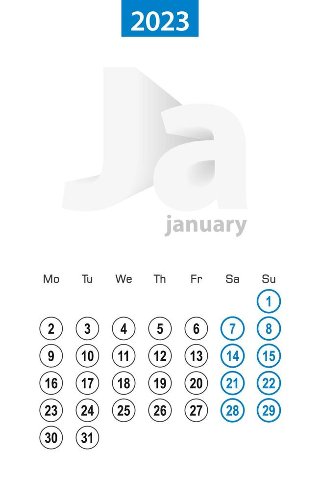 Calendar For January 2023 Blue Circle Design English Language Week
