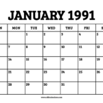 Calendar January 1991 Printable Old Calendars