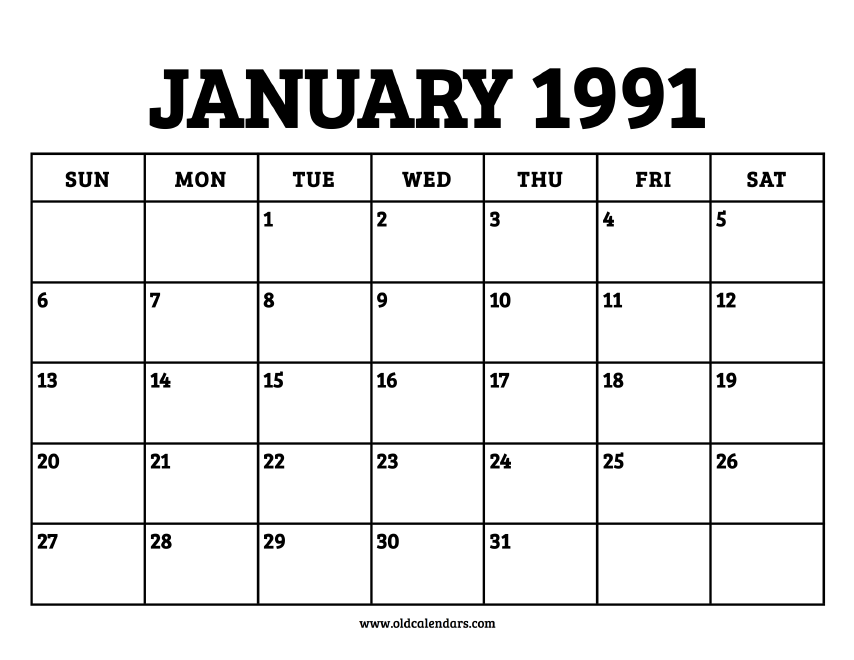 Calendar January 1991 Printable Old Calendars