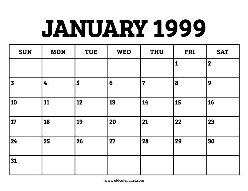 Calendar January 1999 Printable Old Calendars