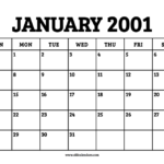Calendar January 2001 Printable Old Calendars