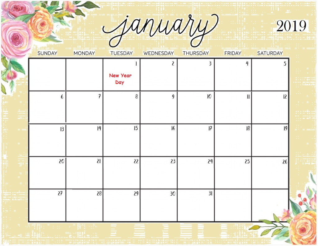 Calendar January 2019 Printable Template In PDF Word Excel