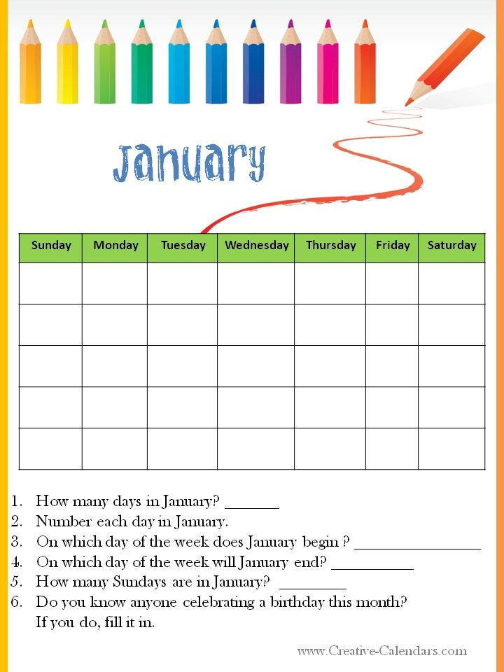 Calendar Worksheets