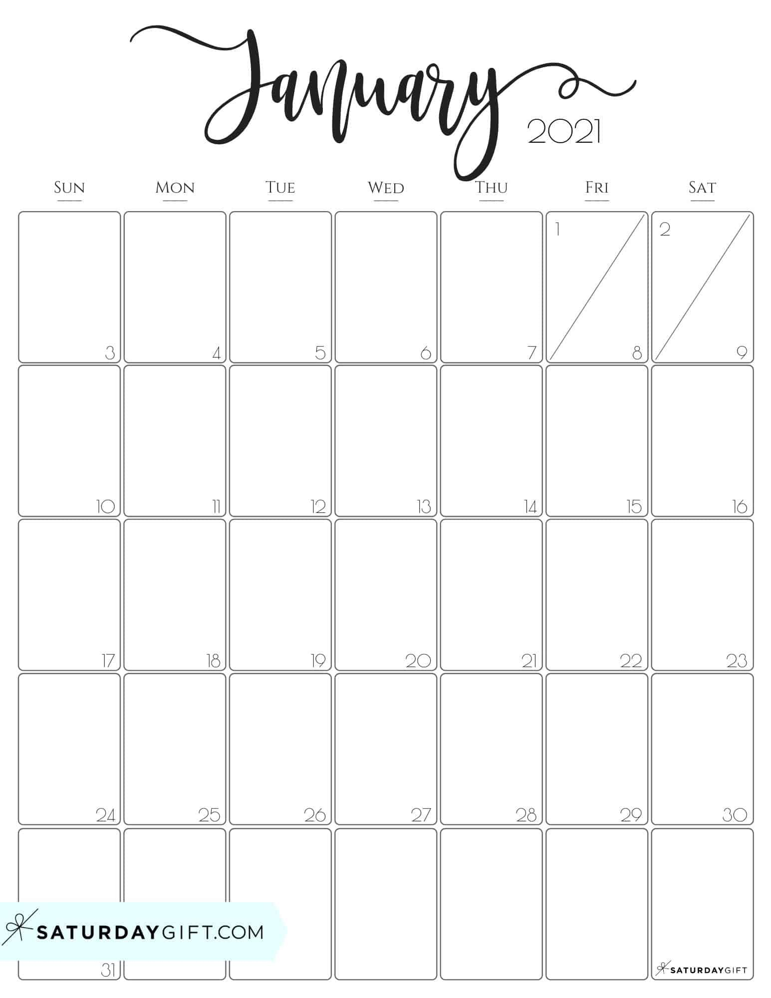 Cute Free Printable January 2022 Calendar SaturdayGift