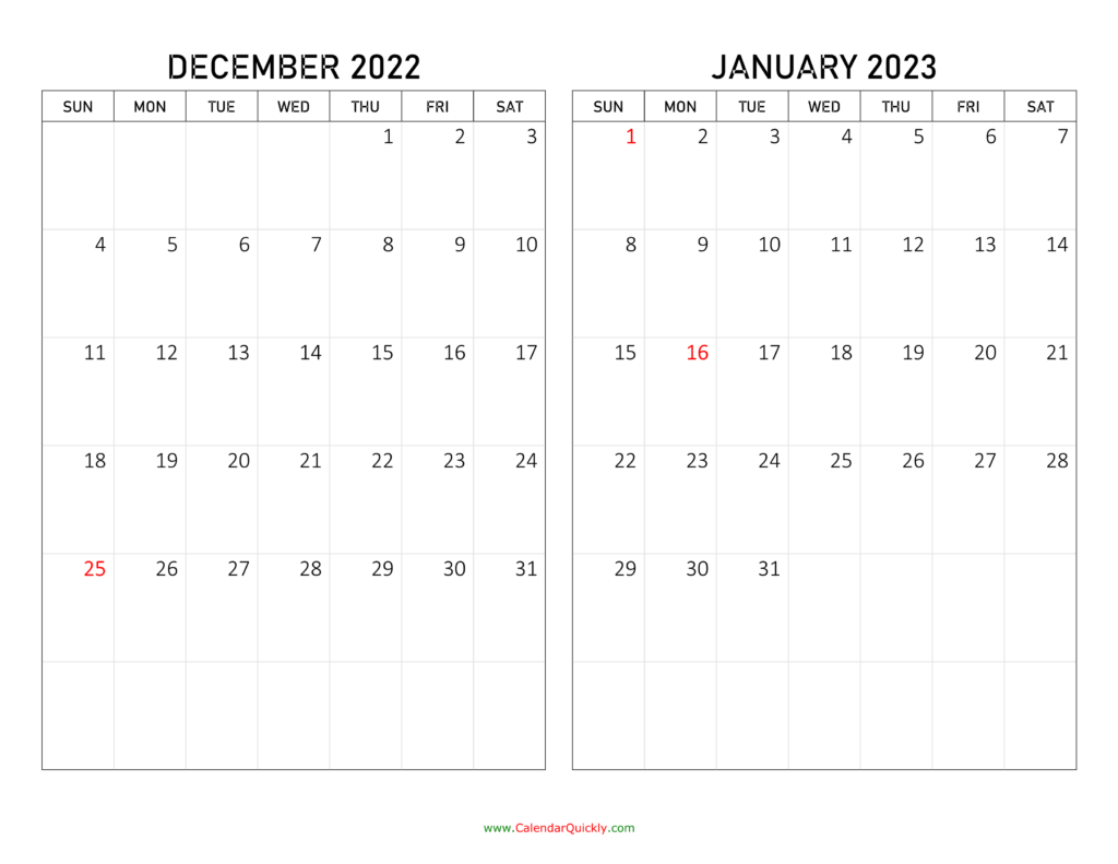 December 2022 And January 2023 Calendar Calendar Quickly
