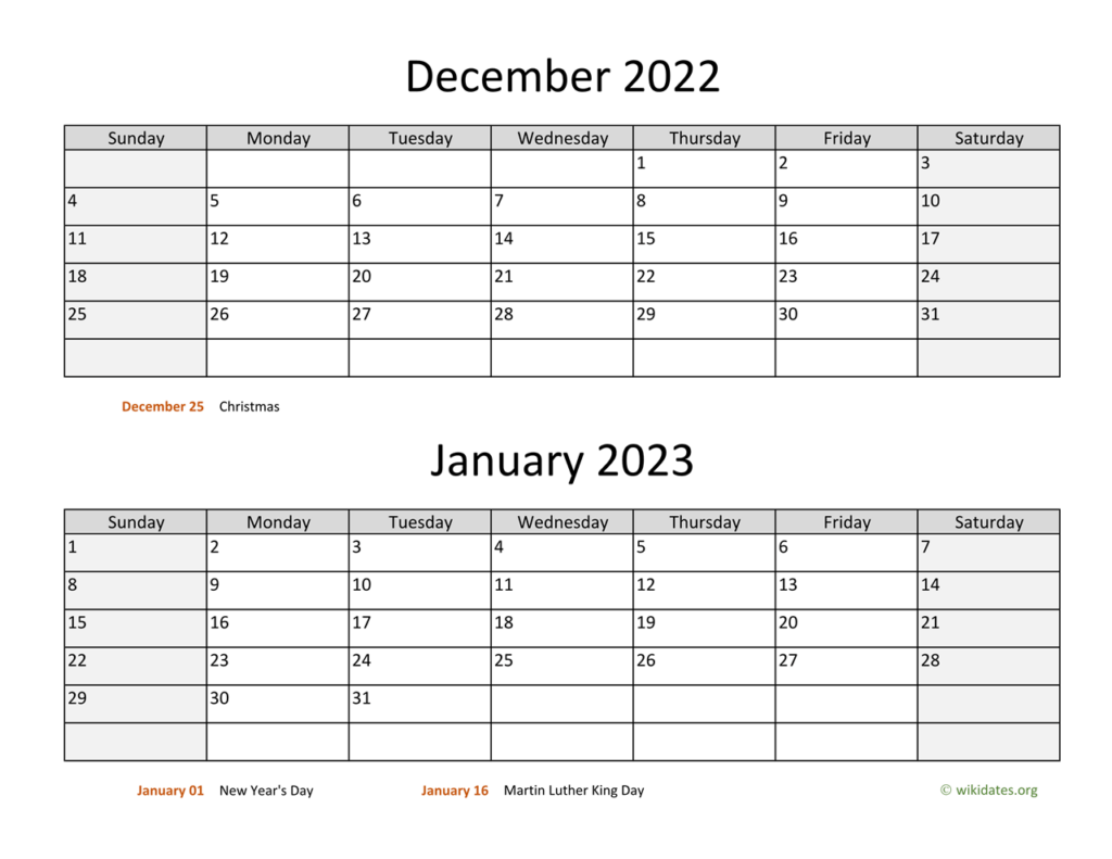 December 2022 And January 2023 Calendar WikiDates