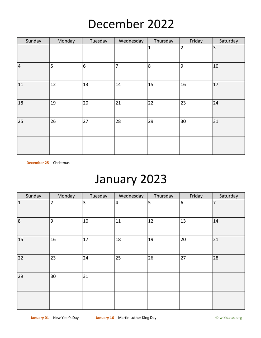 December 2022 And January 2023 Calendar WikiDates