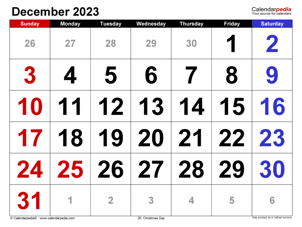 December 2023 Calendar With January 2022 Calendar 2022