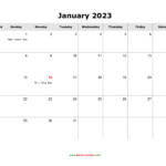 Download January 2023 Blank Calendar With US Holidays horizontal