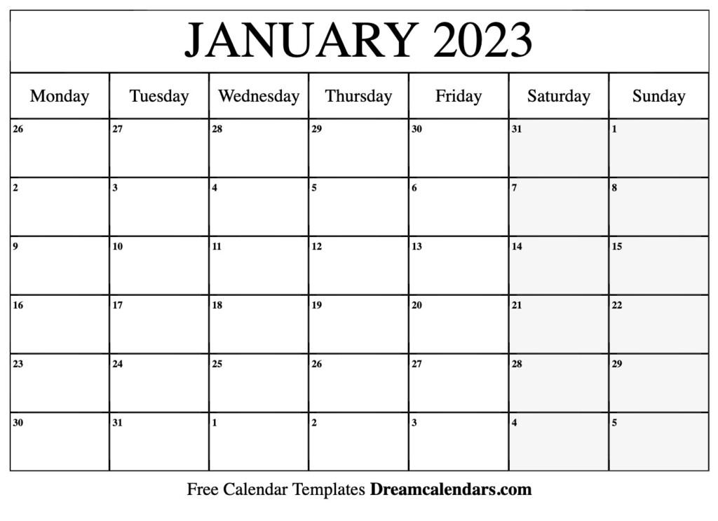 Download Printable January 2023 Calendars