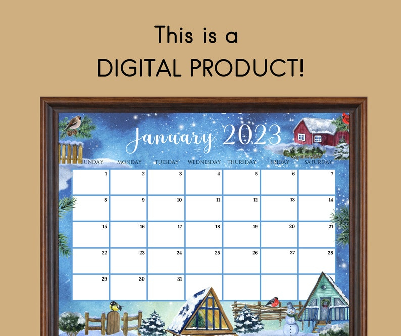 EDITABLE January 2023 Calendar Beautiful Winter In A Village Etsy UK