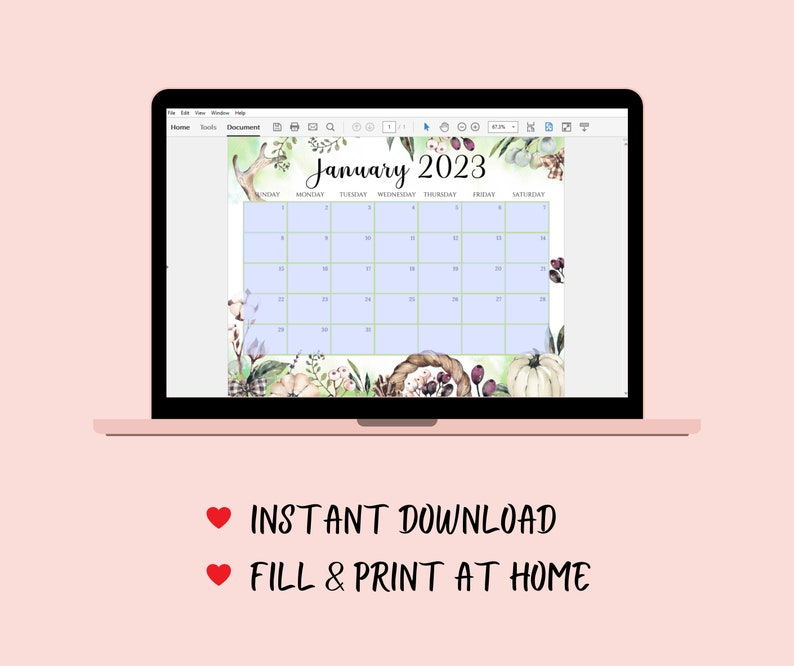 EDITABLE January 2023 Calendar Watercolor Boho Winter New Etsy Singapore