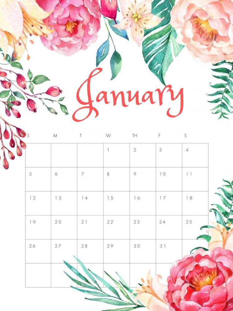 Floral January 2020 Printable Calendar Calendar Printables Printable 