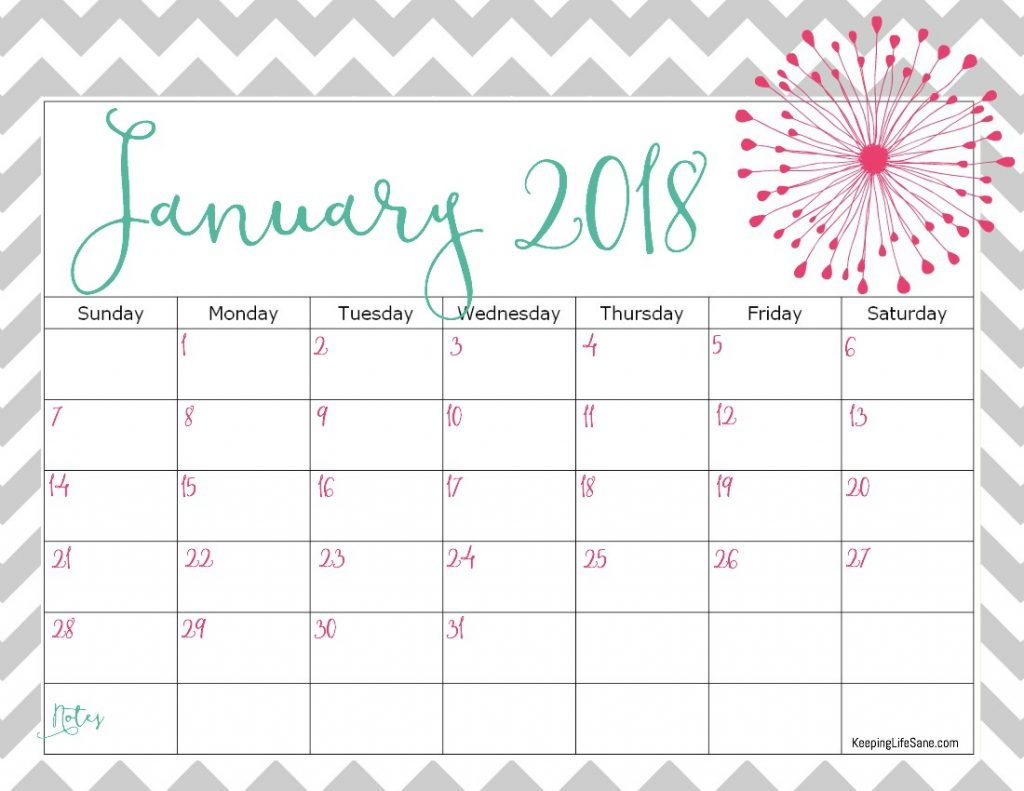 FREE 2018 Calendar To Print Keeping Life Sane