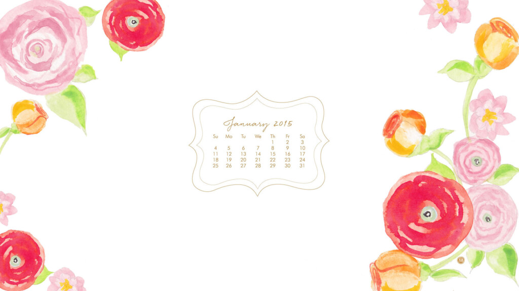 Free Download January Calendar Floral Watercolor Wallpaper 1920x1080 