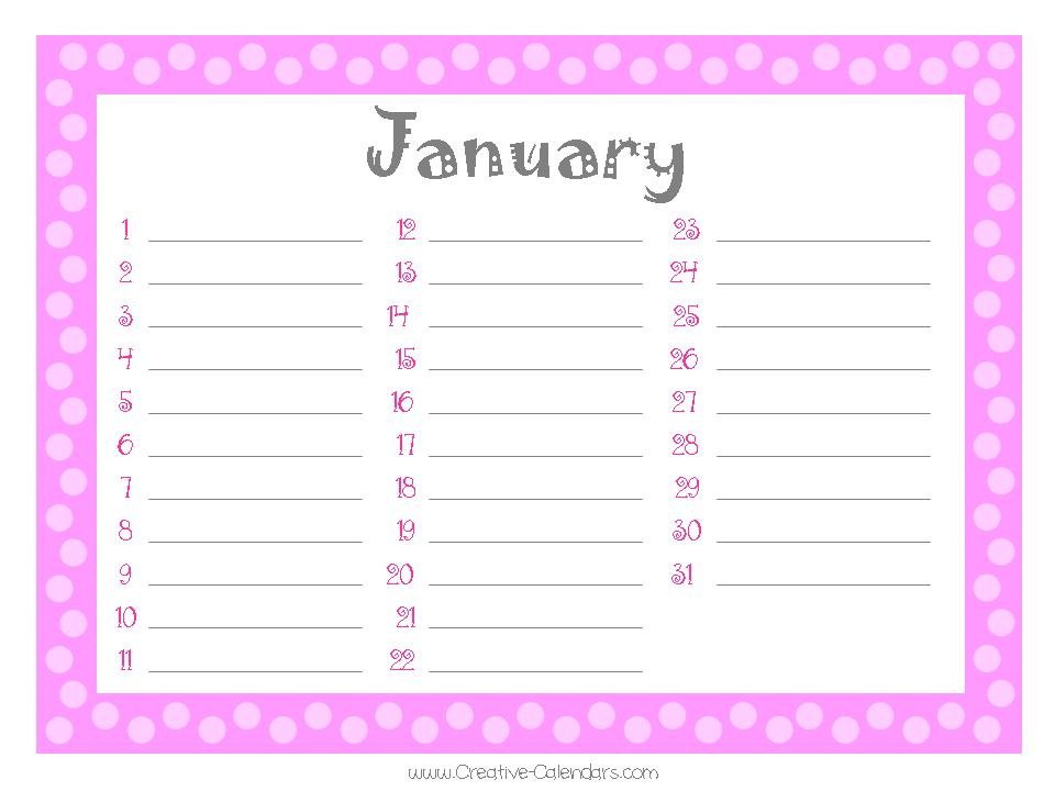 Free Printable Birthday Calendar Template