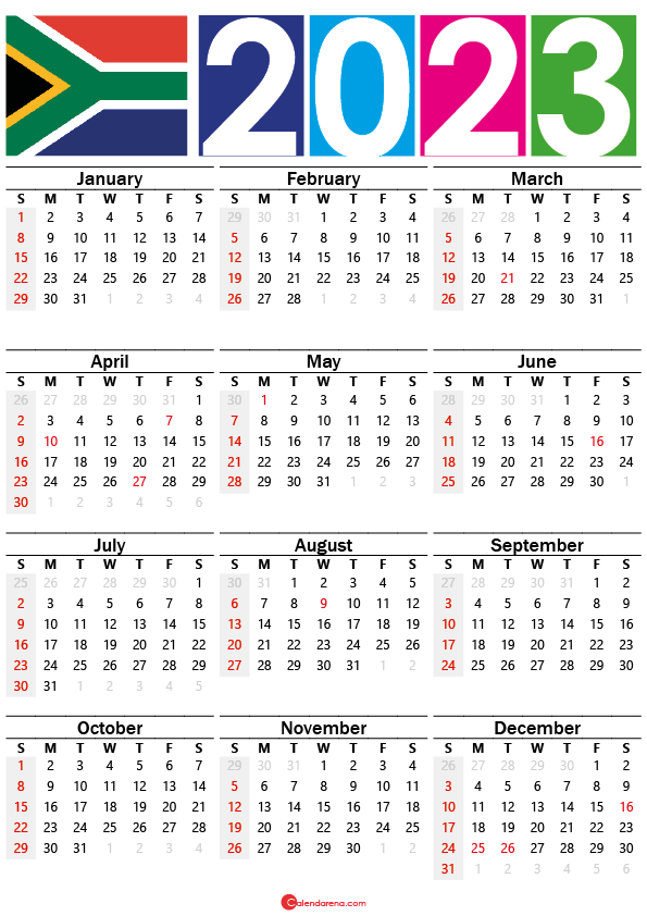 Free Printable Calendar 2023 South Africa In 2021 Calendar Uk Free