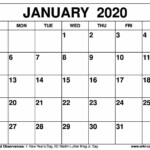 Free Printable January 2020 Calendar