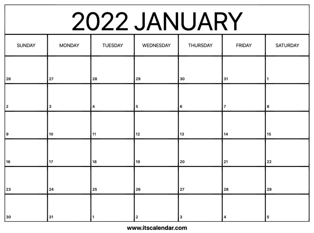 Free Printable January 2022 Calendar