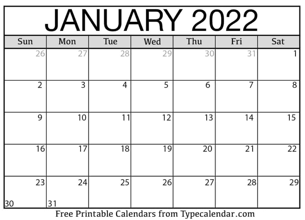 Free Printable January 2022 Calendars