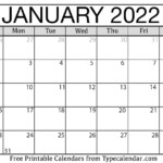 Free Printable January 2022 Calendars