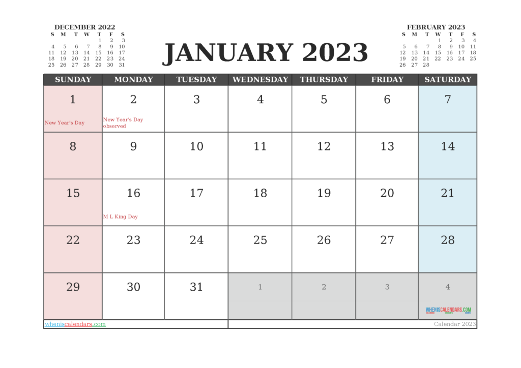 Free Printable January 2023 Calendar 12 Templates Calendar 