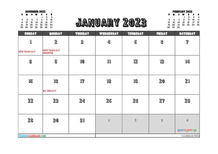 Free Printable January 2023 Calendar 12 Templates Calendar 