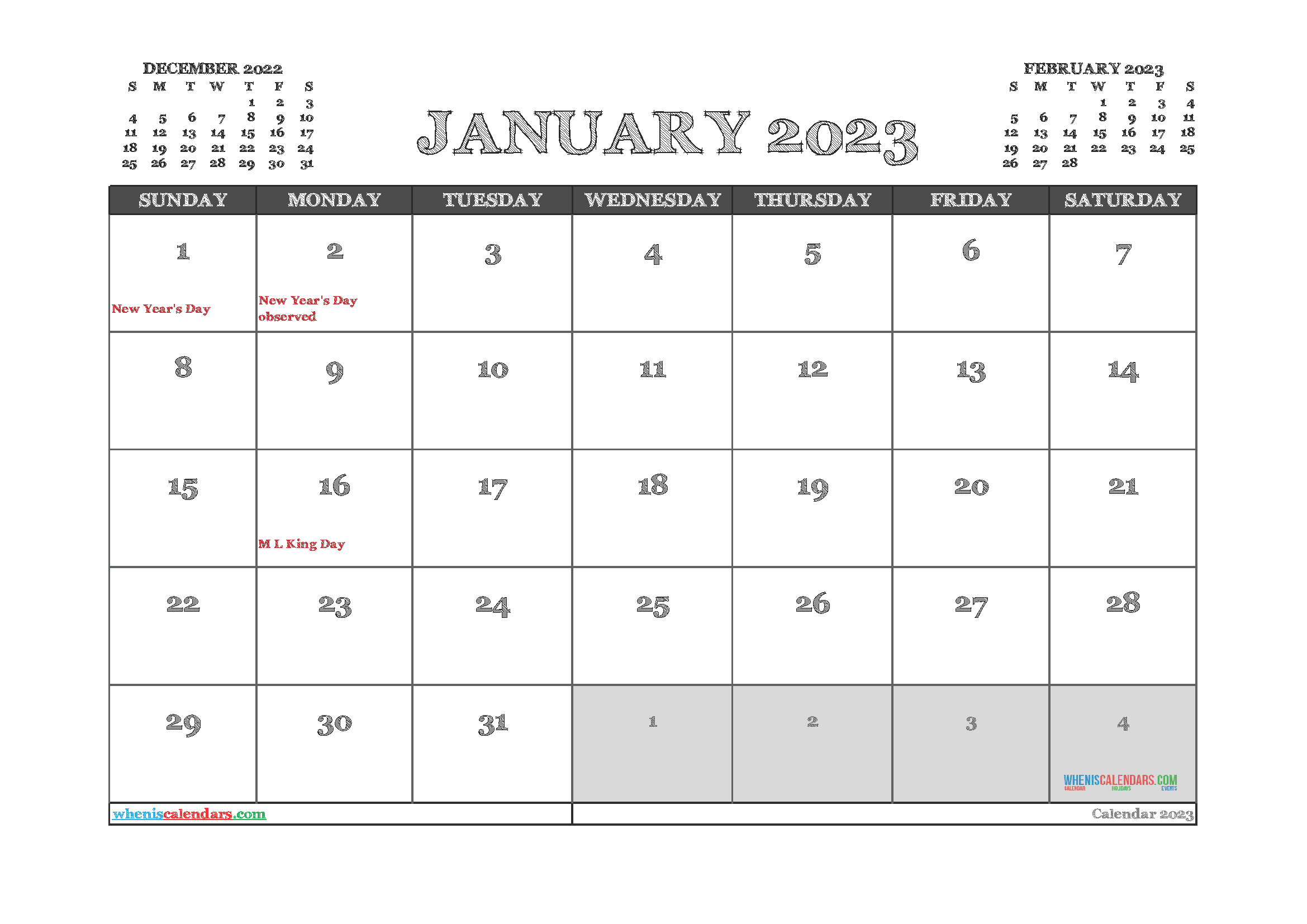 January 2023 Calendar 123calendars
