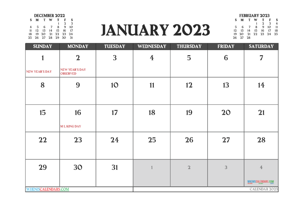 Free Printable January 2023 Calendar 12 Templates