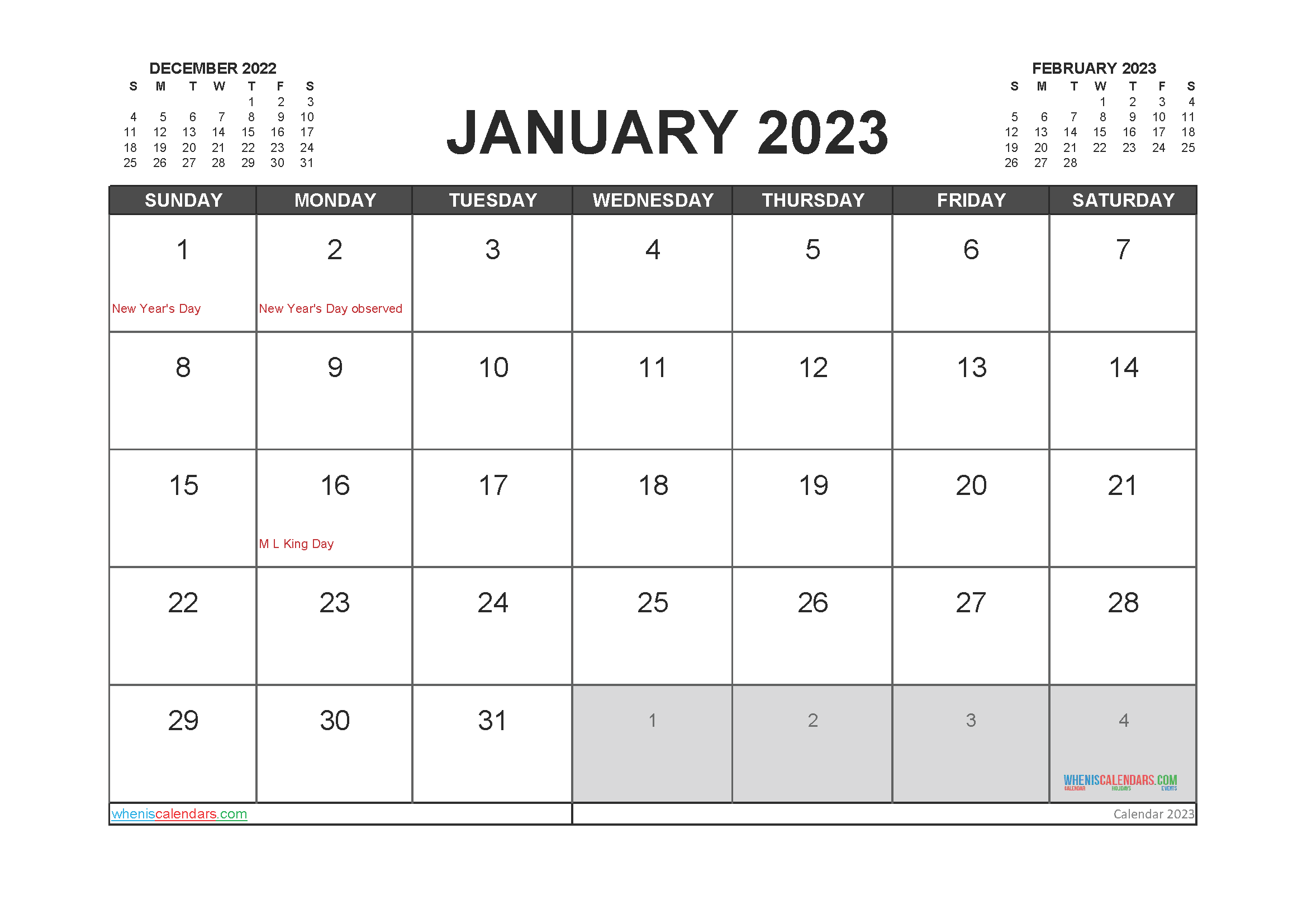 Free Printable January 2023 Calendar 12 Templates