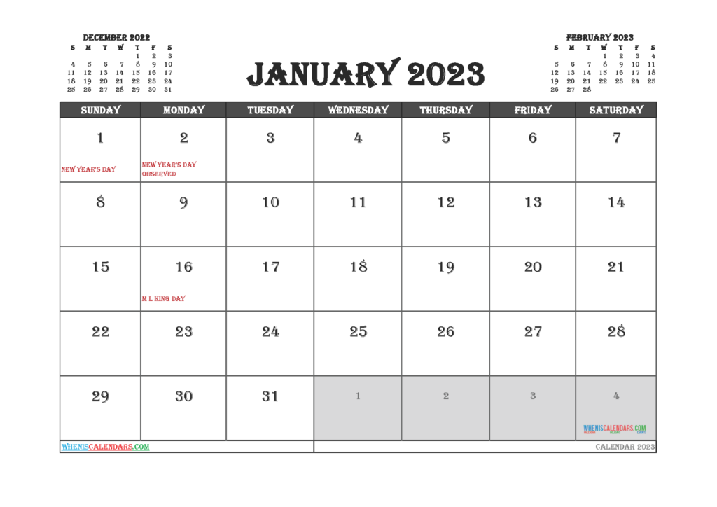Free Printable January 2023 Calendar 3 Month Template 