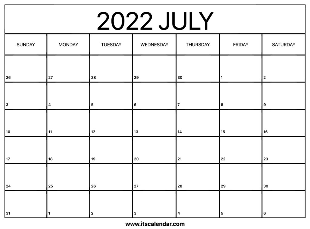 Free Printable July 2022 Calendar