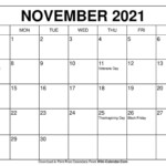 Free Printable November 2021 Calendars