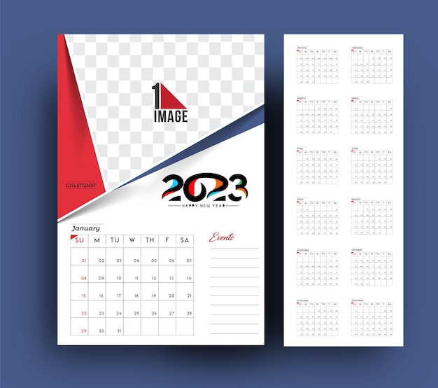 Free Vector 2023 Calendar Happy New Year Design Vector Illustration