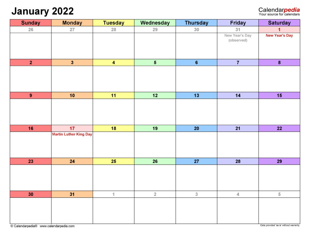 Hebrew English Calendar 2022