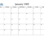 January 1985 Calendar PDF Word Excel