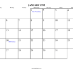 January 1992 Calendar