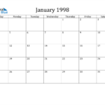 January 1998 Calendar PDF Word Excel