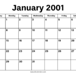 January 2001 Calendar Old Calendars